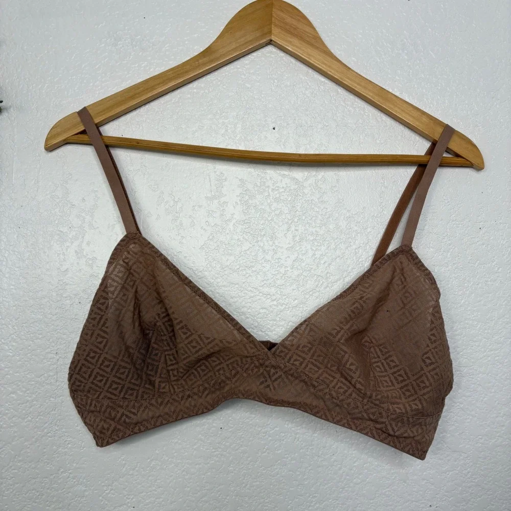 ELSE Lingerie‎ Betty Triangle Soft Bra Bronze Geometric Lace Bralette XL 38C 40B
